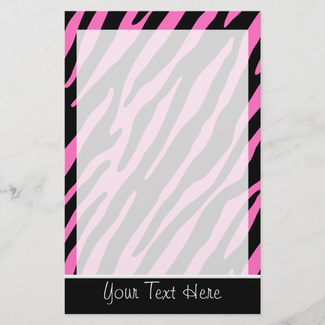 Cute Pink & Black Zebra Stripes Stationery (Front)