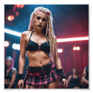 Cute Pink Blond Dreads Dancer in Tartan Skirt Photo Print
