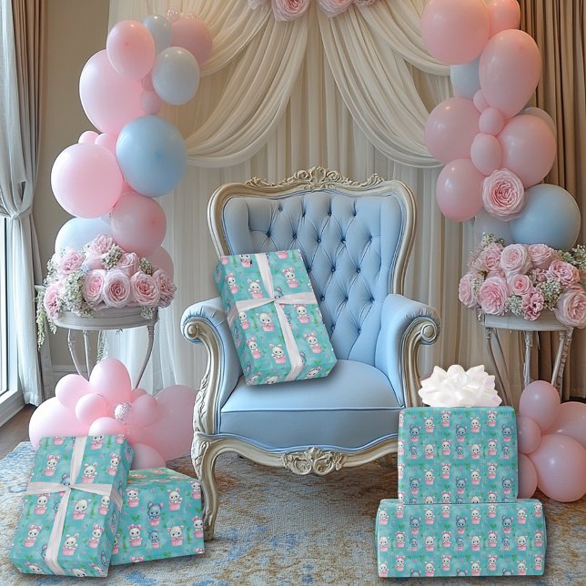 Cute Pink Blue Baby Kittens Wrapping Paper (Creator Uploaded)