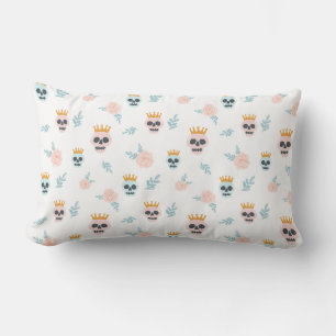 Cute Pink Blue Botanical Skull Pattern Halloween Lumbar Cushion