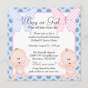 Cute Pink & Blue Butterfly Gender Reveal Invite