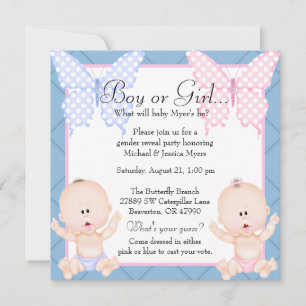 Cute Pink & Blue Butterfly Gender Reveal Invite