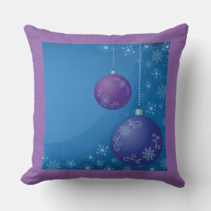 Cute Pink & Blue Christmas Ball and Snowflakes Cushion