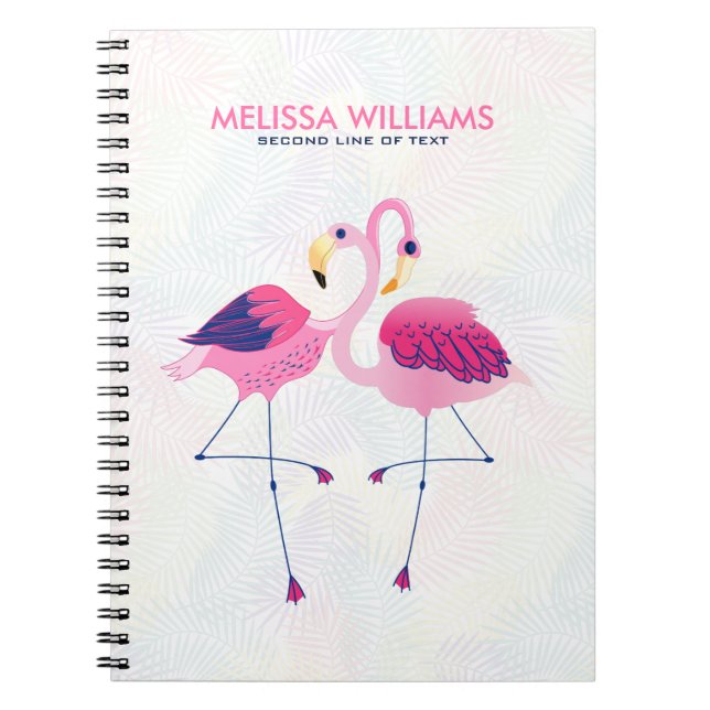 Cute Pink & Blue Flamingos Illustration Notebook (Front)