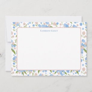 Cute Pink & Blue Floral Personalised Stationary Thank You Card