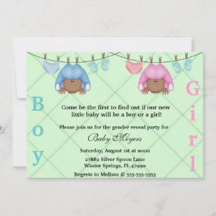 Cute Pink & Blue Gender Reveal Party Invitation