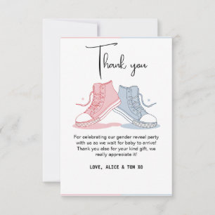 Cute pink blue gender reveal sneaker ball thank you card