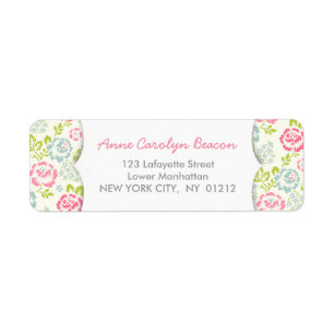 Cute Pink & Blue Girly Floral Return Address Label