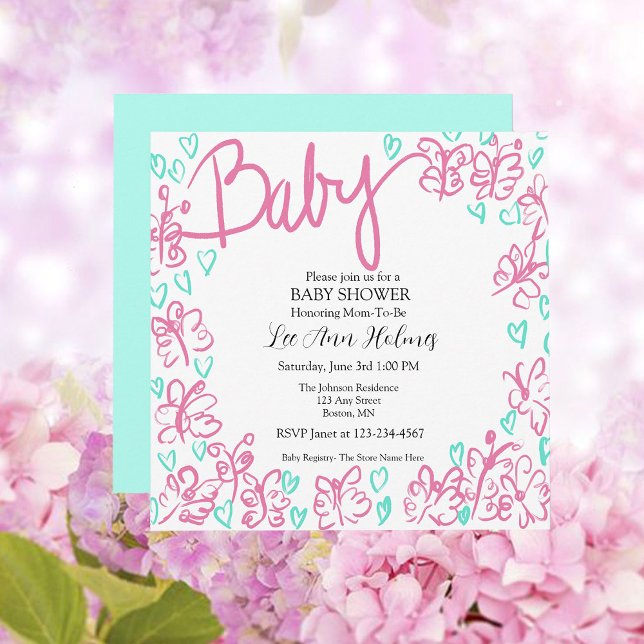 Cute Pink Blue Personalised Baby Shower Invitation (Creator Uploaded)