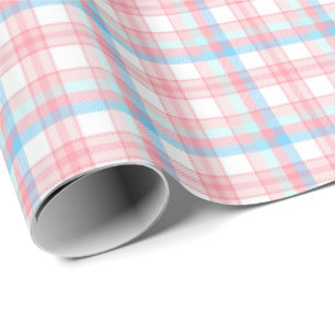 cute pink blue plaid gender reveal party wrapping paper