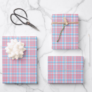 Cute pink blue plaid gender reveal party wrapping paper sheet