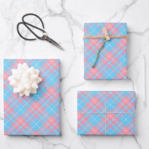Cute pink blue plaid gender reveal party wrapping paper sheet
