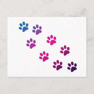 Cute Pink Blue Purple Kitty Cat Paws Postcard
