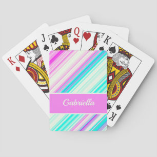 Cute Pink Blue Purple Stripes Customise Name Playing Cards