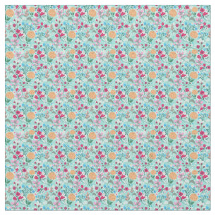Cute Pink & Blue Small Floral Mint Design Fabric