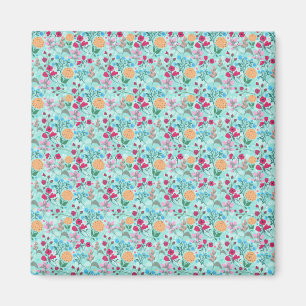 Cute Pink & Blue Small Floral Mint Design Magnet
