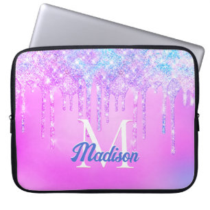 Cute Pink blue Unicorn Rainbow Glitter Drips Laptop Sleeve