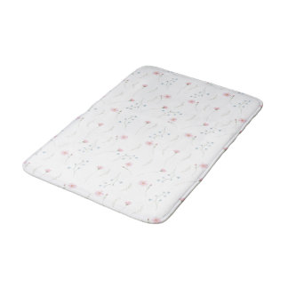 Cute Pink Blue Watercolor Wildflower Pattern Bath Mat