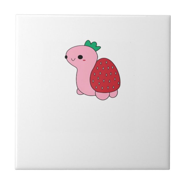 Cute pink blushing strawberry turtle Classic T-Shi Ceramic Tile (Front)