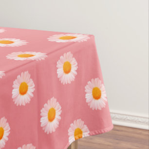Cute Pink Boho Daisy Tablecloth