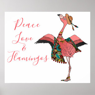 Cute Pink Boho Peace Love and Flamingos Inspiring Poster