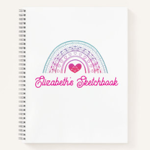 Cute Pink Boho Rainbow Girl sketchbook Notebook