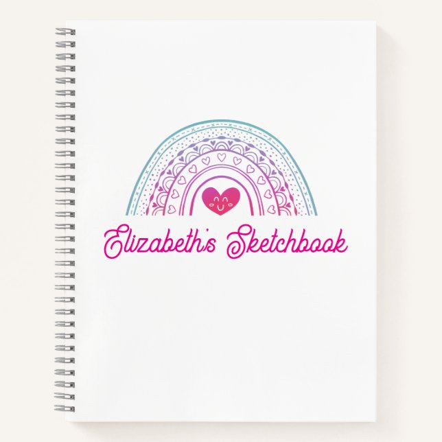 Cute Pink Boho Rainbow Girl sketchbook Notebook (Front)