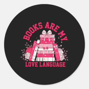 Cute Pink Books Are My Love Language Valentine Boo Classic Round Sticker
