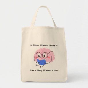 Cute Pink Bookworm Reading Illustration Art Quote Tote Bag