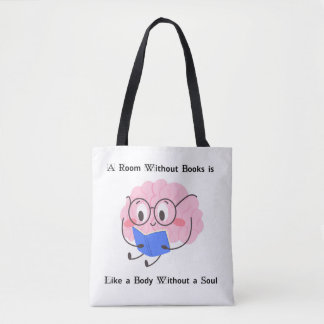 Cute Pink Bookworm Reading Illustration Art Quote Tote Bag