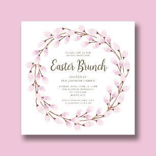 Cute Pink Botanical Easter Brunch Invitation