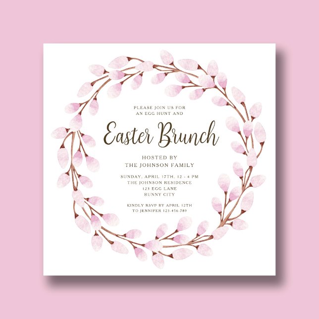 Cute Pink Botanical Easter Brunch Invitation (Cute Pink Botanical Easter Brunch Invitation)