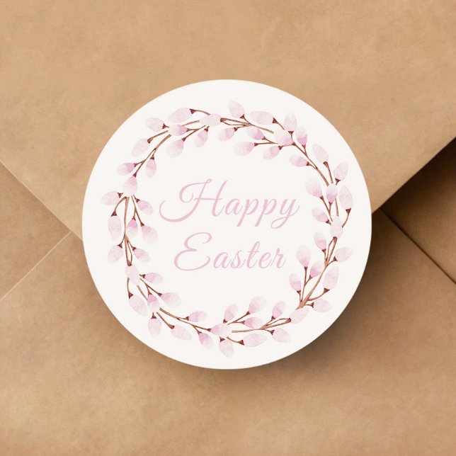  Cute Pink Botanicals Happy Easter Classic Round Sticker (Cute Pink Botanicals Happy Easter Classic Round Sticker)