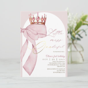 Cute Pink Bow 1st Birthday  Invitation