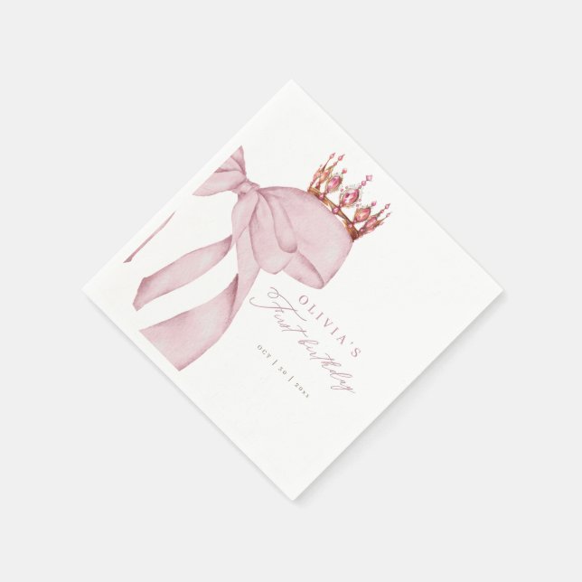 Cute Pink Bow 1st Birthday  Napkin (Corner)