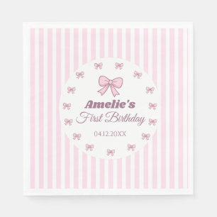 Cute Pink Bow 1st Birthday Party Napkin