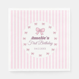 Cute Pink Bow 1st Birthday Party Napkin