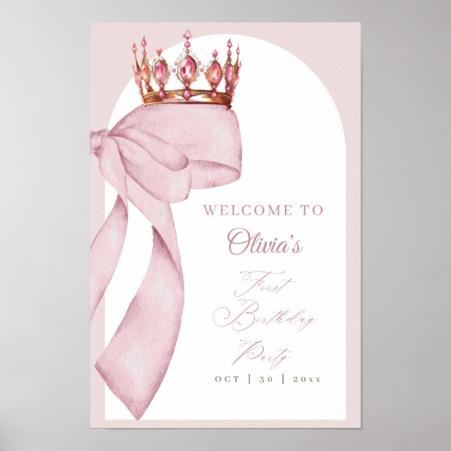 Cute Pink Bow 1st Birthday Sign  (Front)