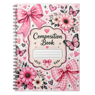 Cute Pink Bow and Butterfly Composition Book