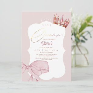 Cute Pink Bow and Crown 1st Birthday  Invitation