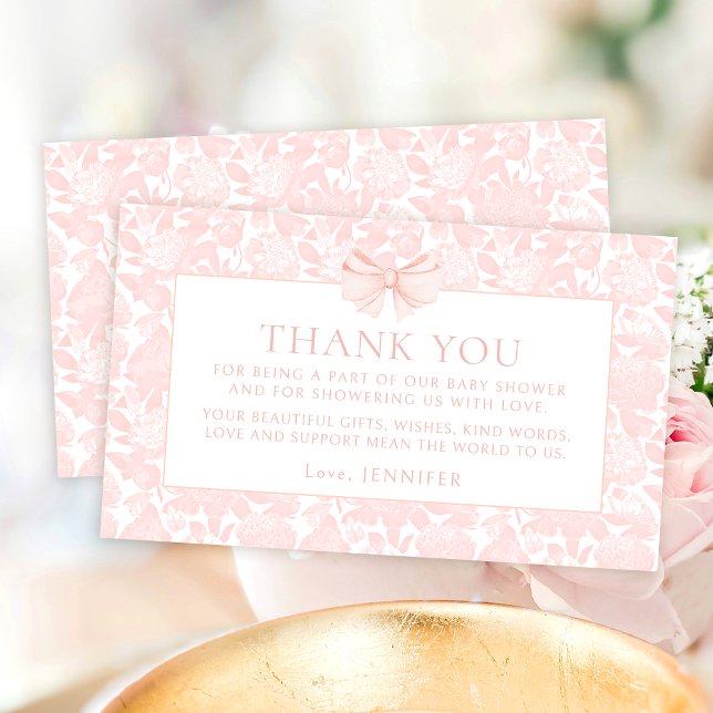 Cute pink bow baby girl shower thank you enclosure card (Creator Uploaded)