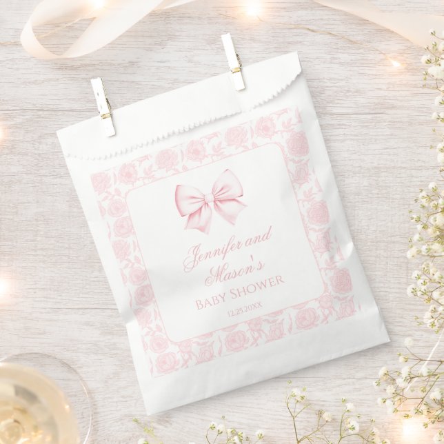 Cute pink bow baby girl shower thank you favour bag (Clipped)