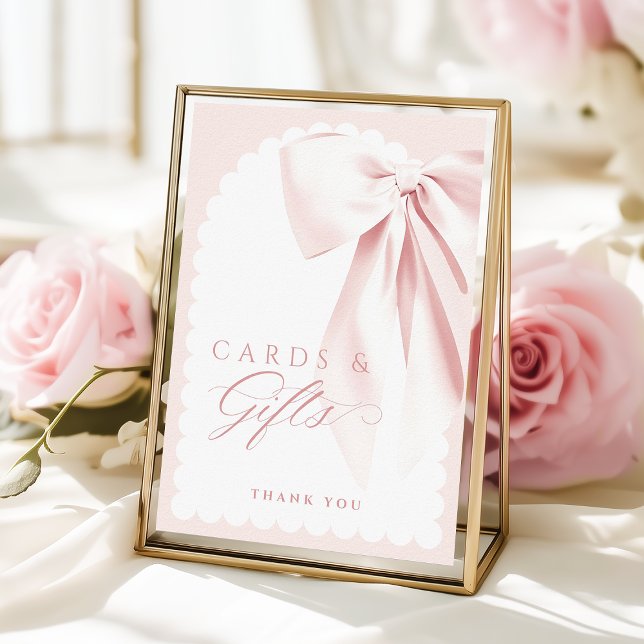 Cute Pink Bow Baby Shower Cards & Gifts Table Sign (Creator Uploaded)