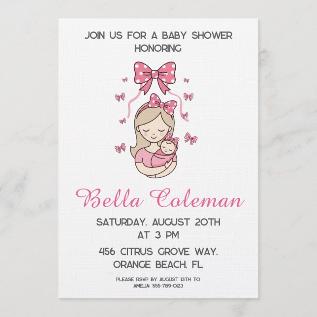 cute pink bow baby shower invitation (Front)
