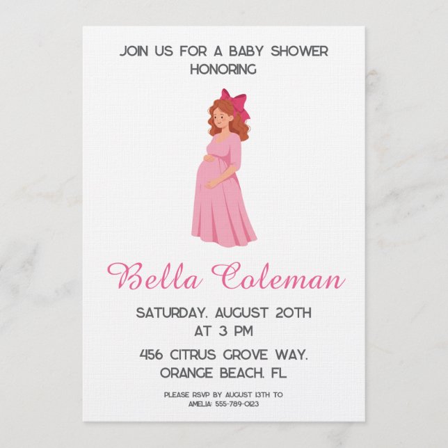 cute pink bow baby shower invitation (Front)
