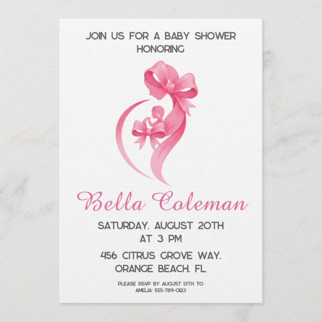 cute pink bow baby shower invitation (Front)