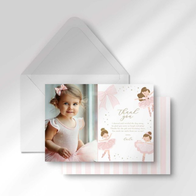 Cute Pink Bow Ballerina Birthday Thank You Card (Creator Uploaded)