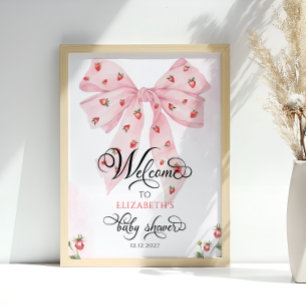 Cute Pink Bow Berry Sweet Baby Shower Welcome  Poster