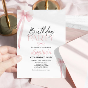 Cute Pink Bow Birthday Invitation