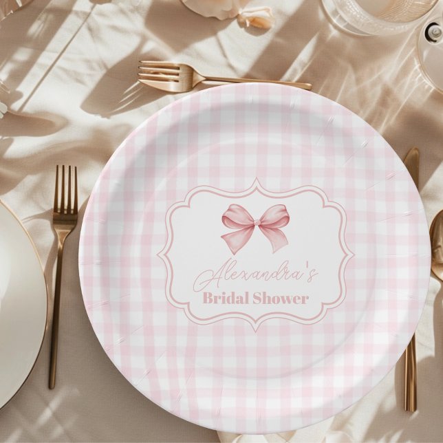 Cute Pink Bow Bridal Shower Paper Plate (Creator Uploaded)